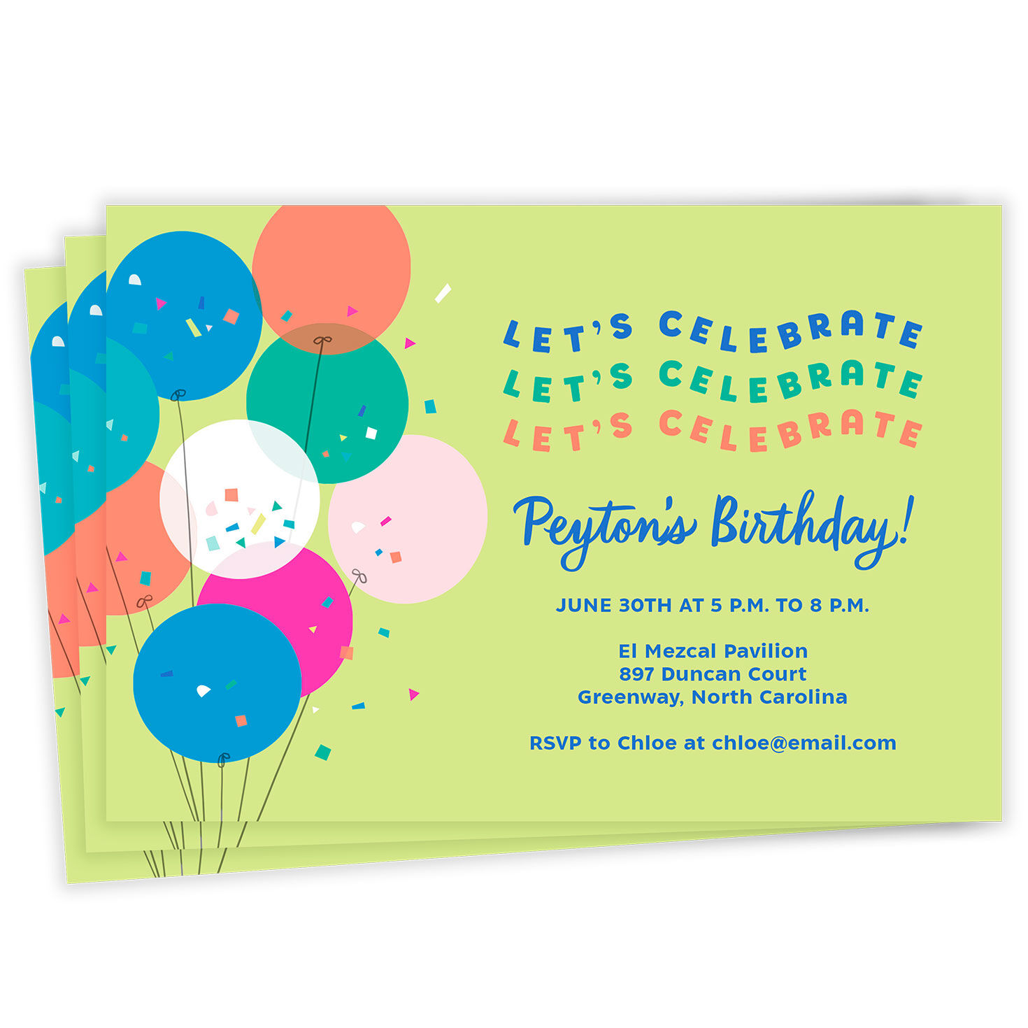 Balloons Let's Celebrate Party Invitation