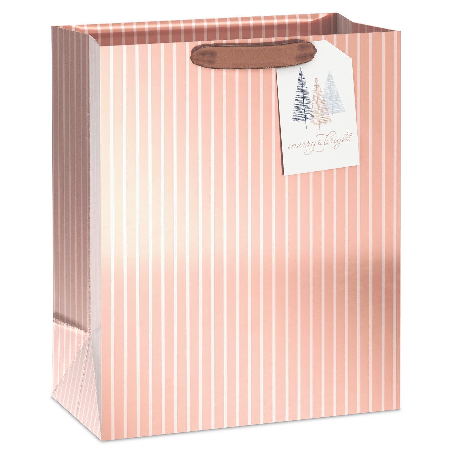 13" Rose Gold Stripes Large Christmas Gift Bag With Gift Tag