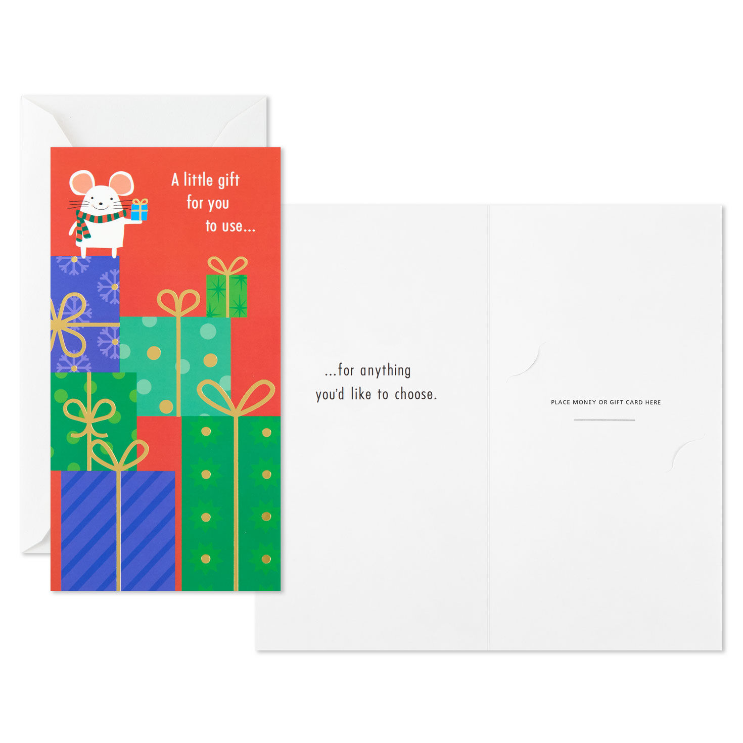 Mouse on Gifts Money Holder Christmas Card Pack Card Front with Sentiment image number 3