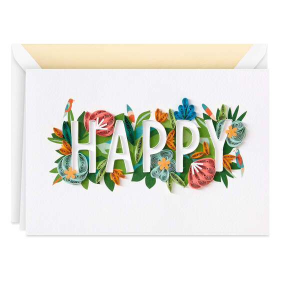 Floral Happy Quilled Paper Handmade Birthday Card, , large image number 1
