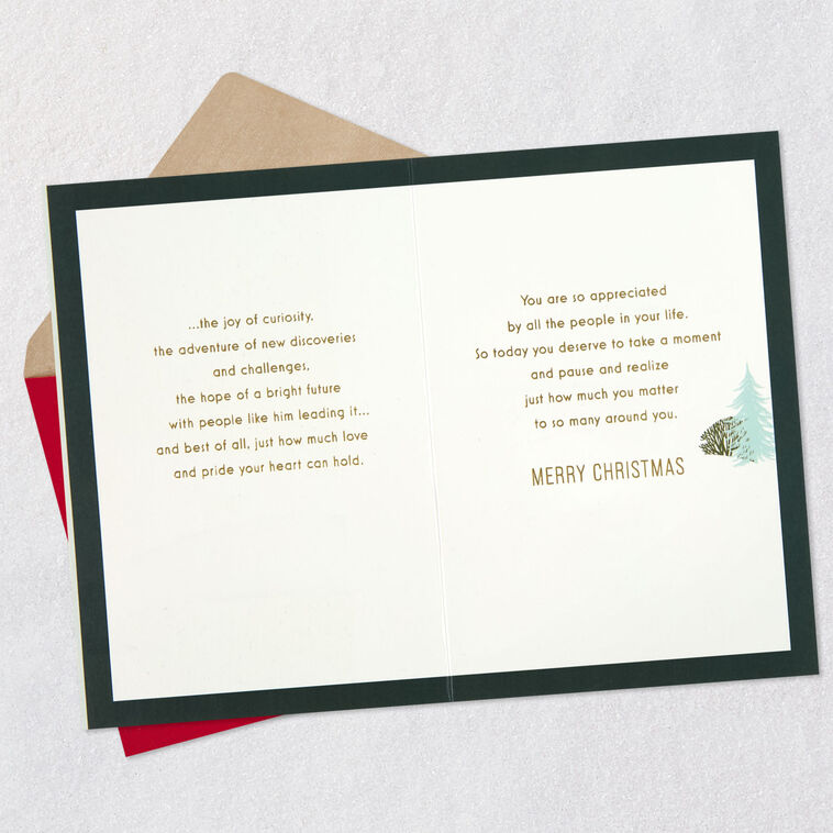 Deer in Winter Scene Son Christmas Card Open card with envelope image number 4