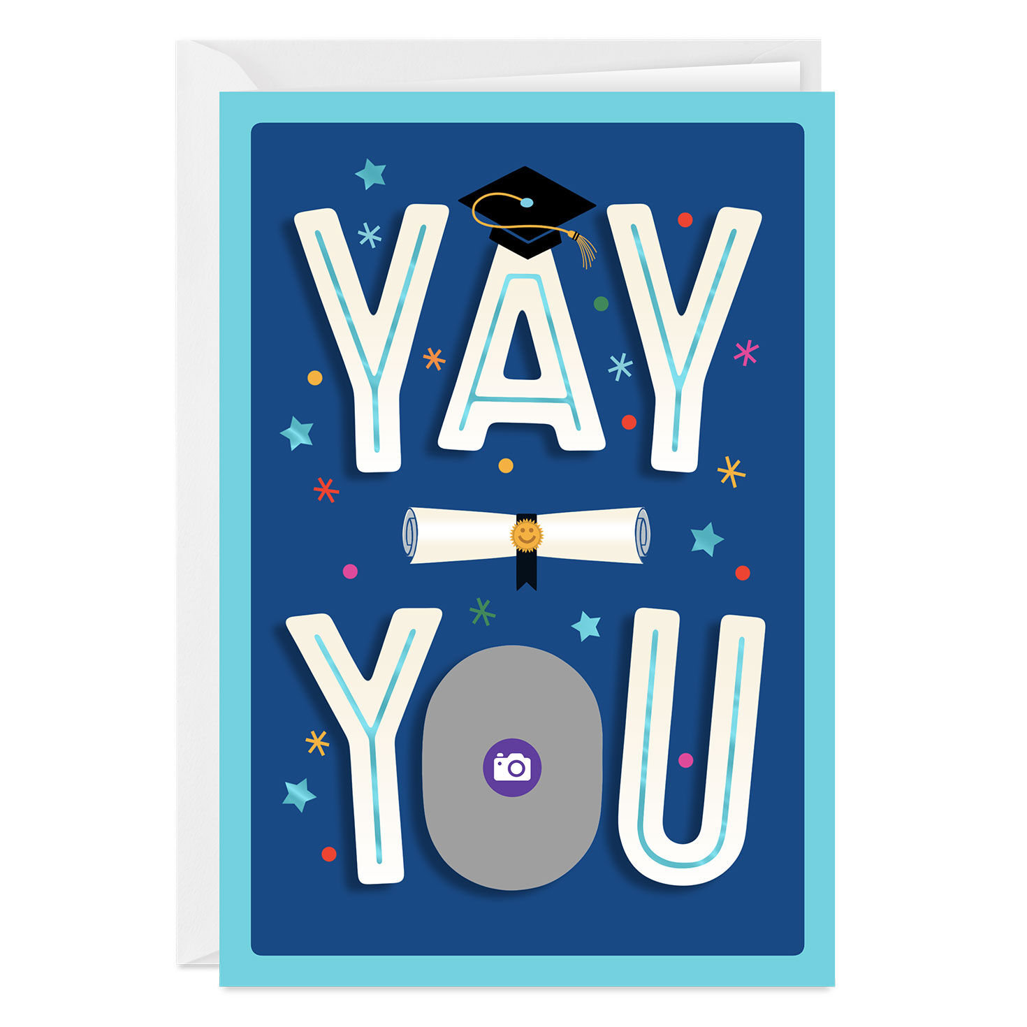 Yay You Blue Personalized Grad Card card front showing personalization area image number 3