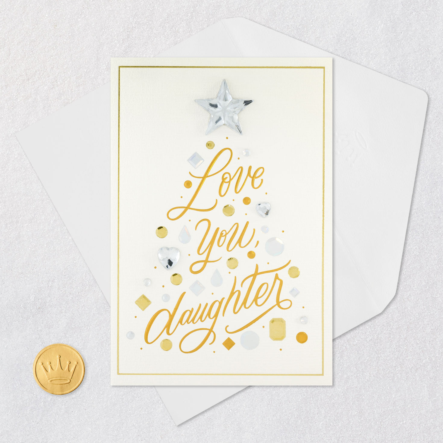 Silver and Gold Gem Tree Christmas Card for Daughter Card Front with Envelope and Gold Seal image number 6