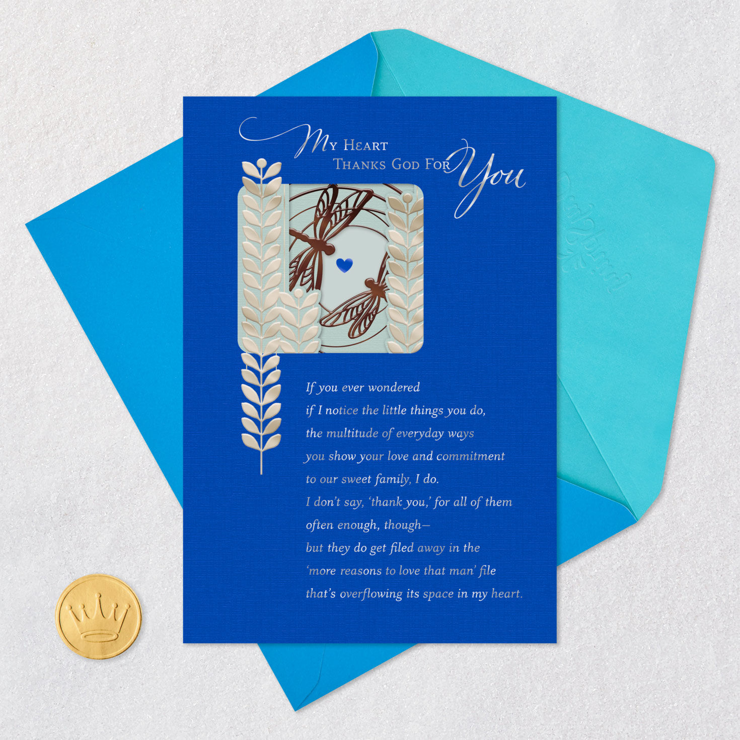 Dragonflies Religious Thank You Card for Husband Card Front with Envelope and Gold Seal image number 8