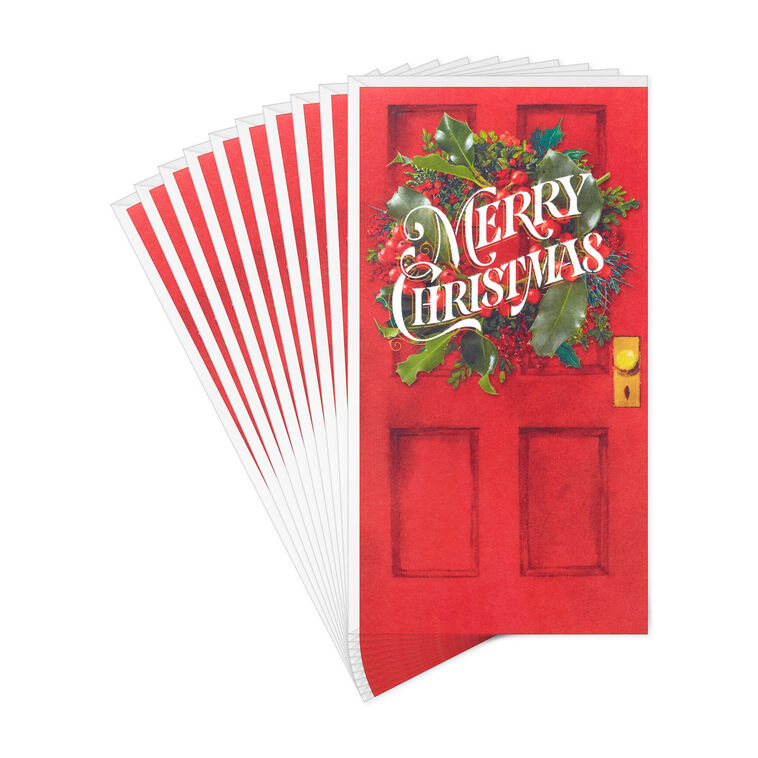Christmas Joy Red Front Door Money-Holder Christmas Cards, Pack of 10