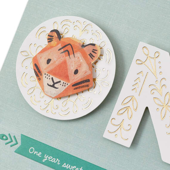 Cute Tiger Blessed and Loved First Birthday Card, , large image number 5