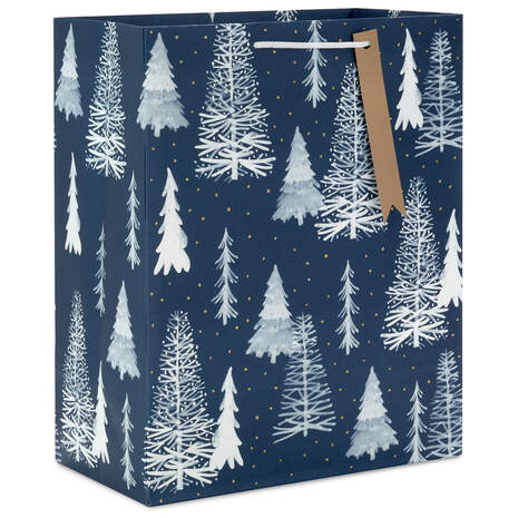 13" White Trees on Blue Large Holiday Gift Bag, , large