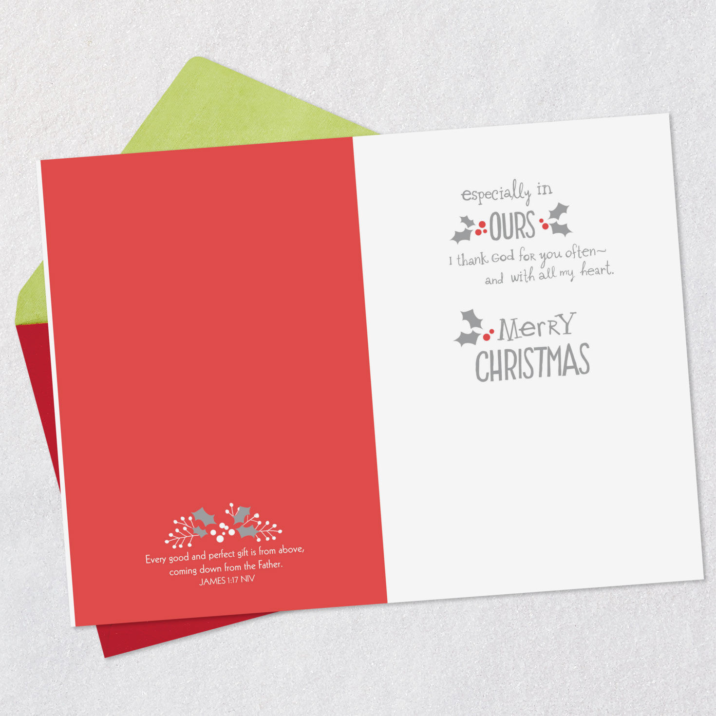 Glitter Holly Friendship Religious Christmas Card Open card with envelope image number 4