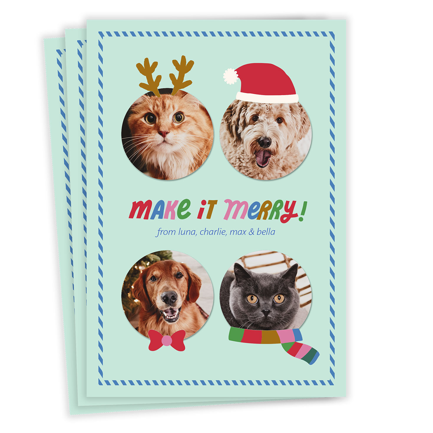 Festive Faces Flat Christmas Photo Card