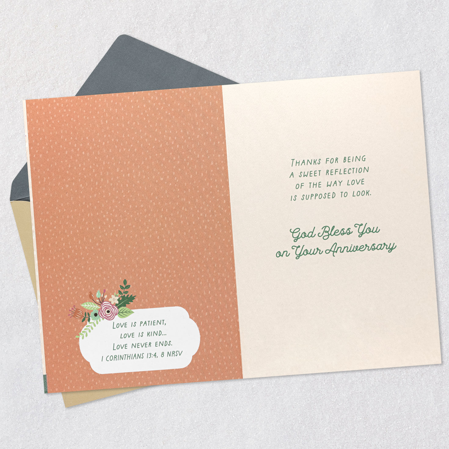 Bicycles and Flowers Christian Anniversary Card Open card with envelope image number 4