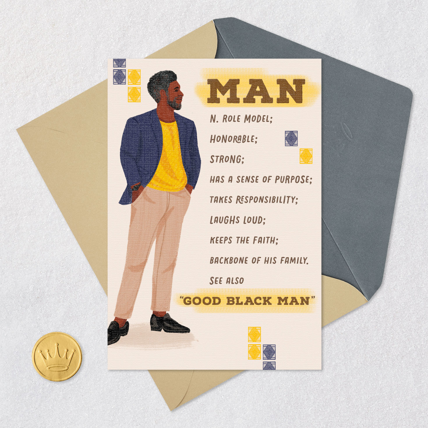Strong Black Man Birthday Card for Him Card Front with Envelope and Gold Seal image number 5