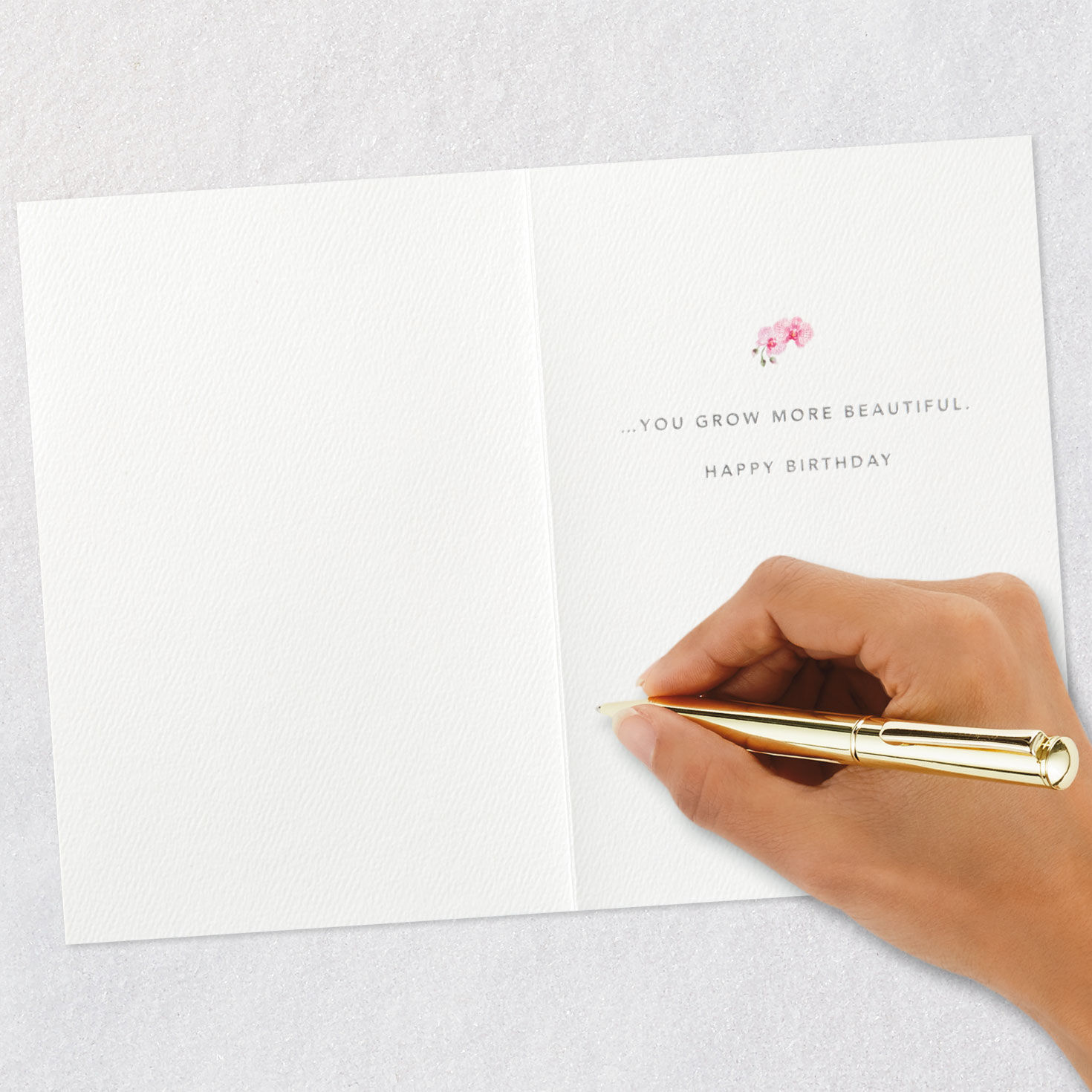 Pink Orchids in Chinoiserie Pot Birthday Card Signing card image number 6