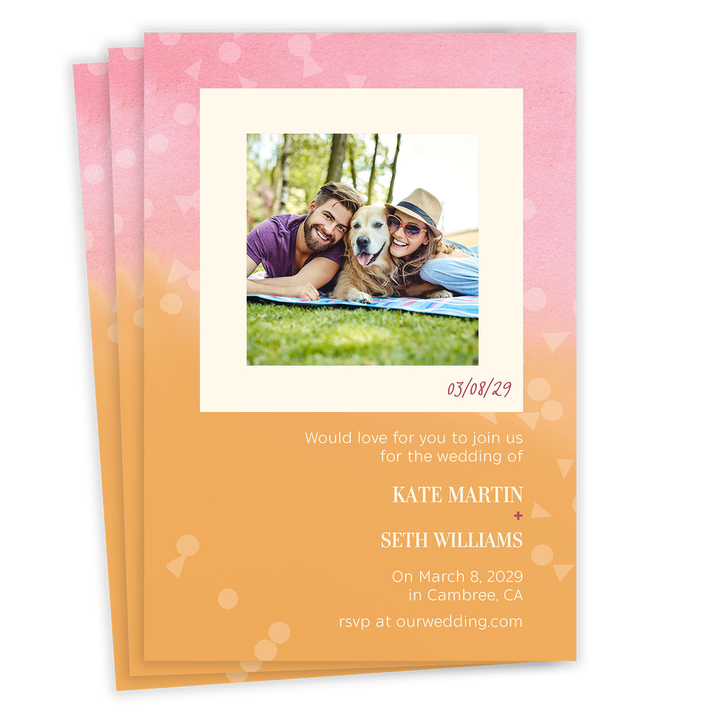 Pink and Orange Minimalist Flat Wedding Invitation