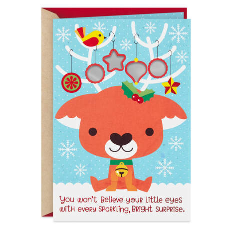 Baby Reindeer With Ornaments Peek-Through Baby's First Christmas Card, , large