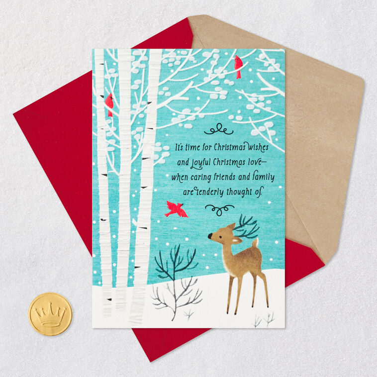 Deer and Bird Christmas Card Card Front with Envelope and Gold Seal image number 6