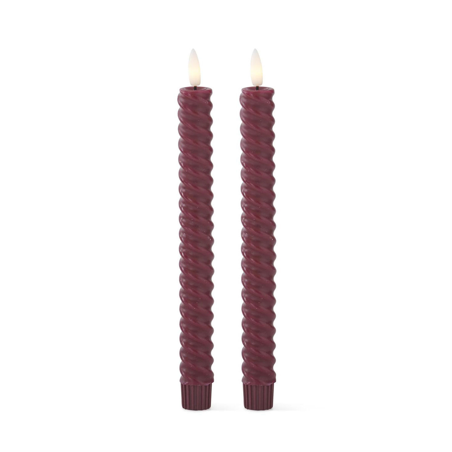 K&K Interiors 9.75-inch Burgundy Spiral LED Taper Candles, Set of 2