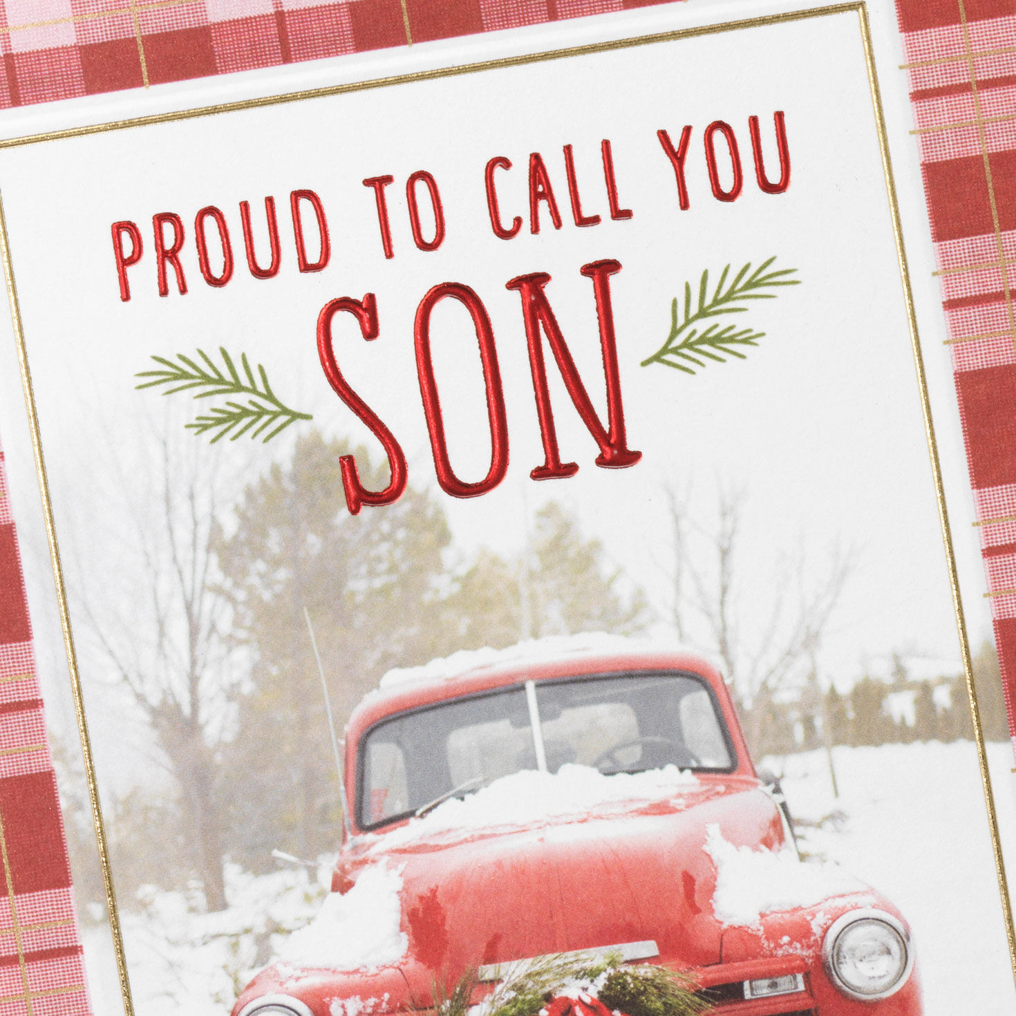Vintage Red Truck Son Christmas Card Card Front Detail image number 4