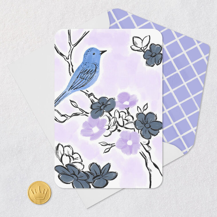 Bluebird on Flowering Branch Blank Card Card Front with Envelope and Gold Seal image number 4