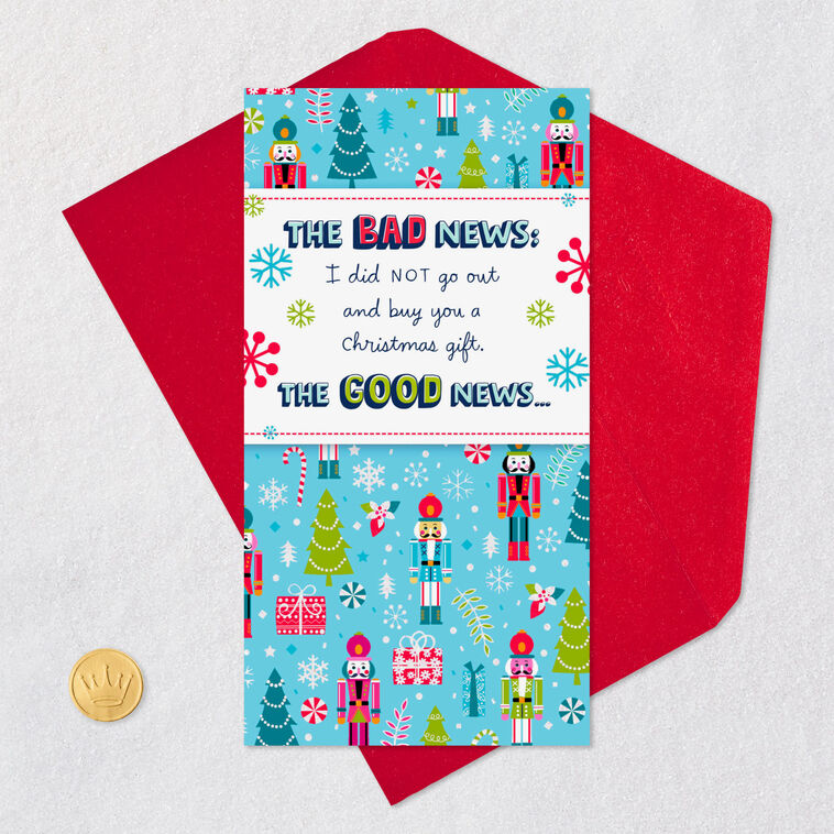 Nutcrackers Gift Card Money Holder Blue Christmas Card Card Front with Envelope and Gold Seal image number 6