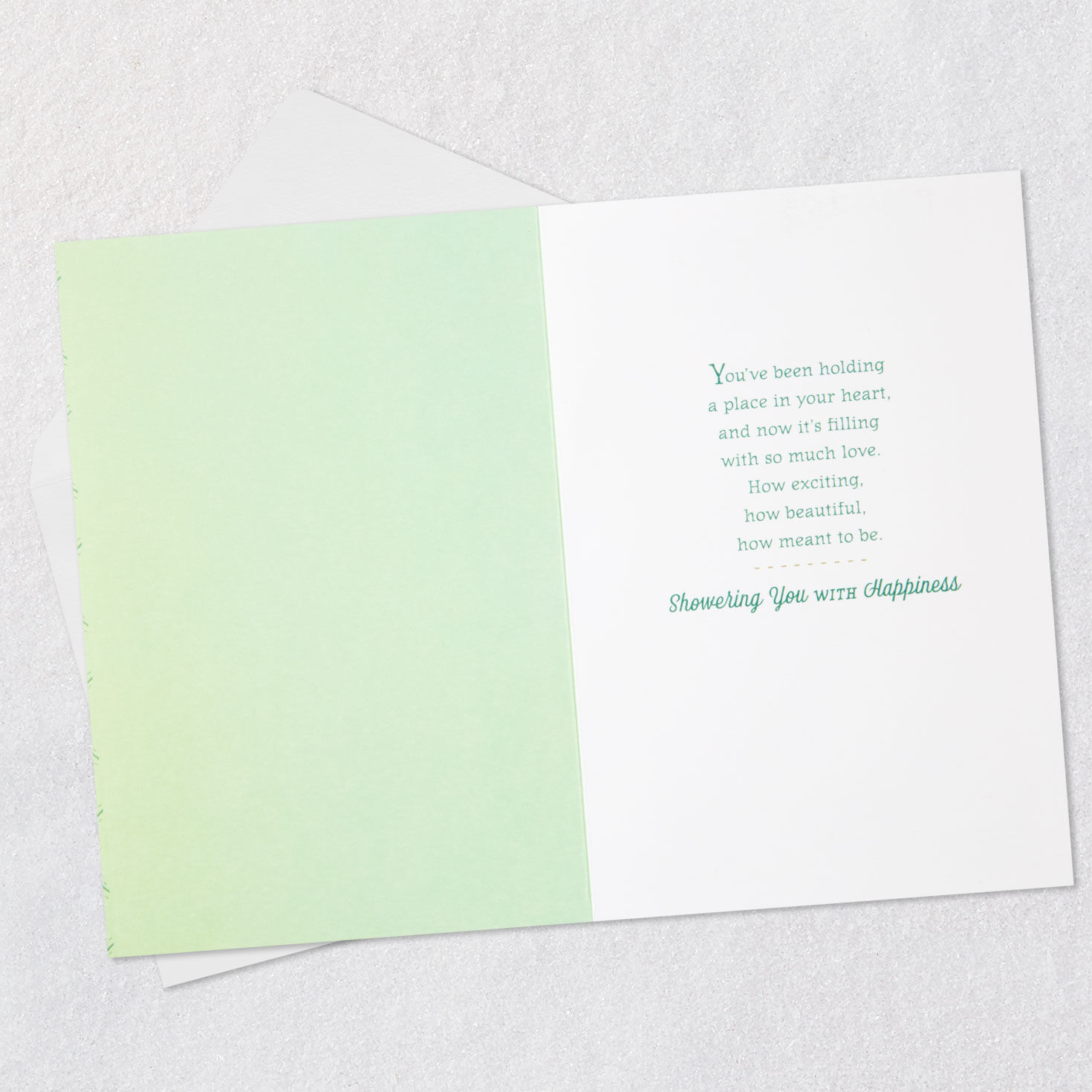 Vintage Mint Green New Baby Congrats Card Open card with envelope image number 3