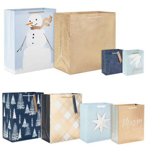 Metallic Frost Holiday Gift Bag Set, 