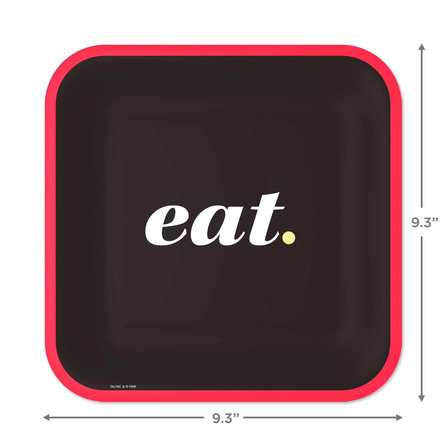 Black and Red "Eat" Square Dinner Plates, Set of 8, , large image number 3