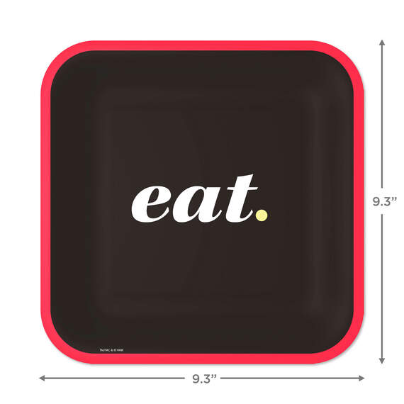 Black and Red "Eat" Square Dinner Plates, Set of 8, , large image number 3