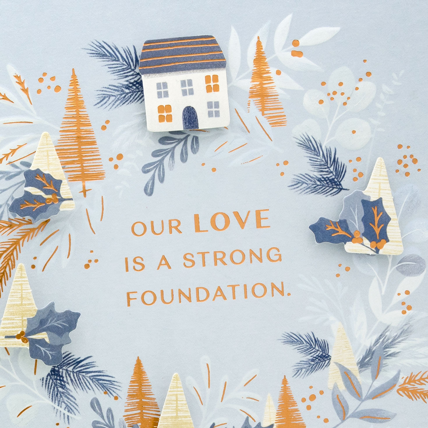 Botanical Wreath on Blue Gray Christmas Card Card Front Detail image number 4