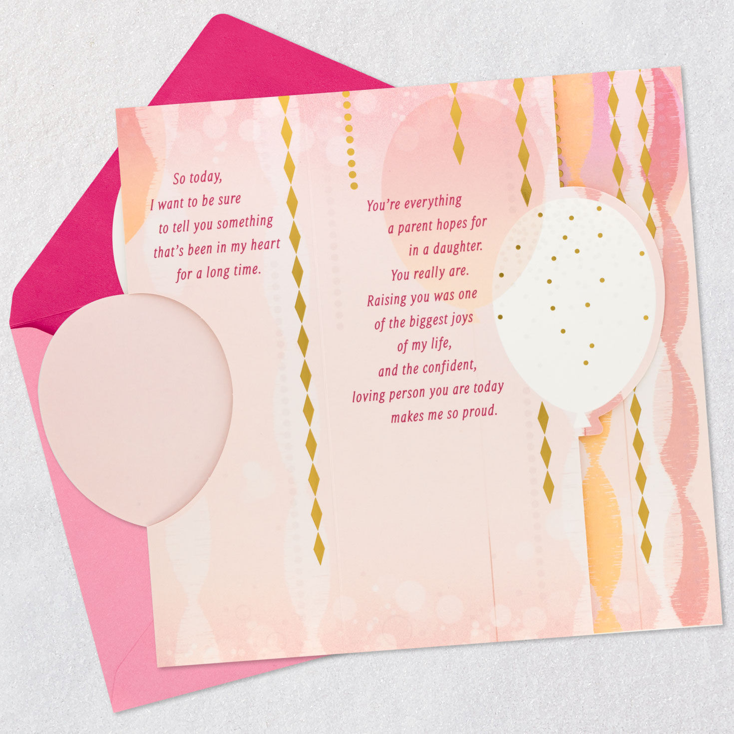 Balloons and Streamers Daughter Birthday Card Open card with envelope image number 4