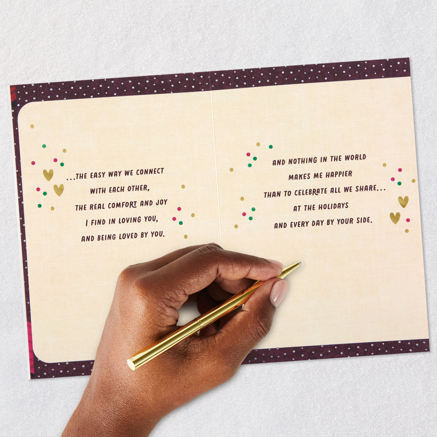 Black Hands with Mugs of Cocoa Christmas Card for Spouse Signing card image number 8