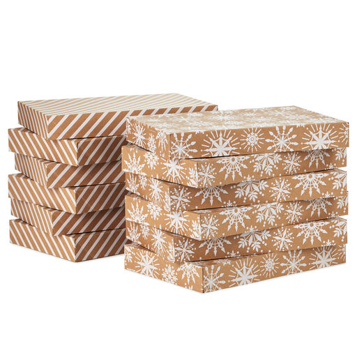 Snowflakes and Stripes 12-Pack Designed Brown Shirt Boxes, 
