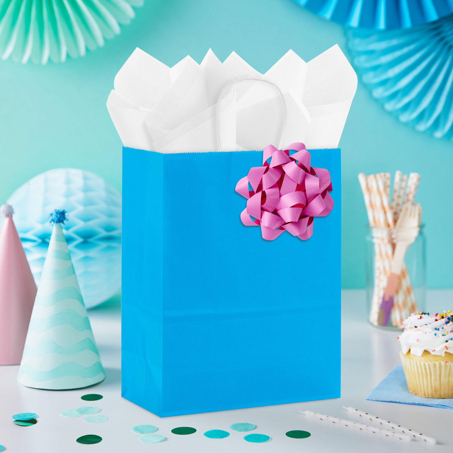 Red, Green, Blue, White and Pink Gift Bow Bag in use image number 2