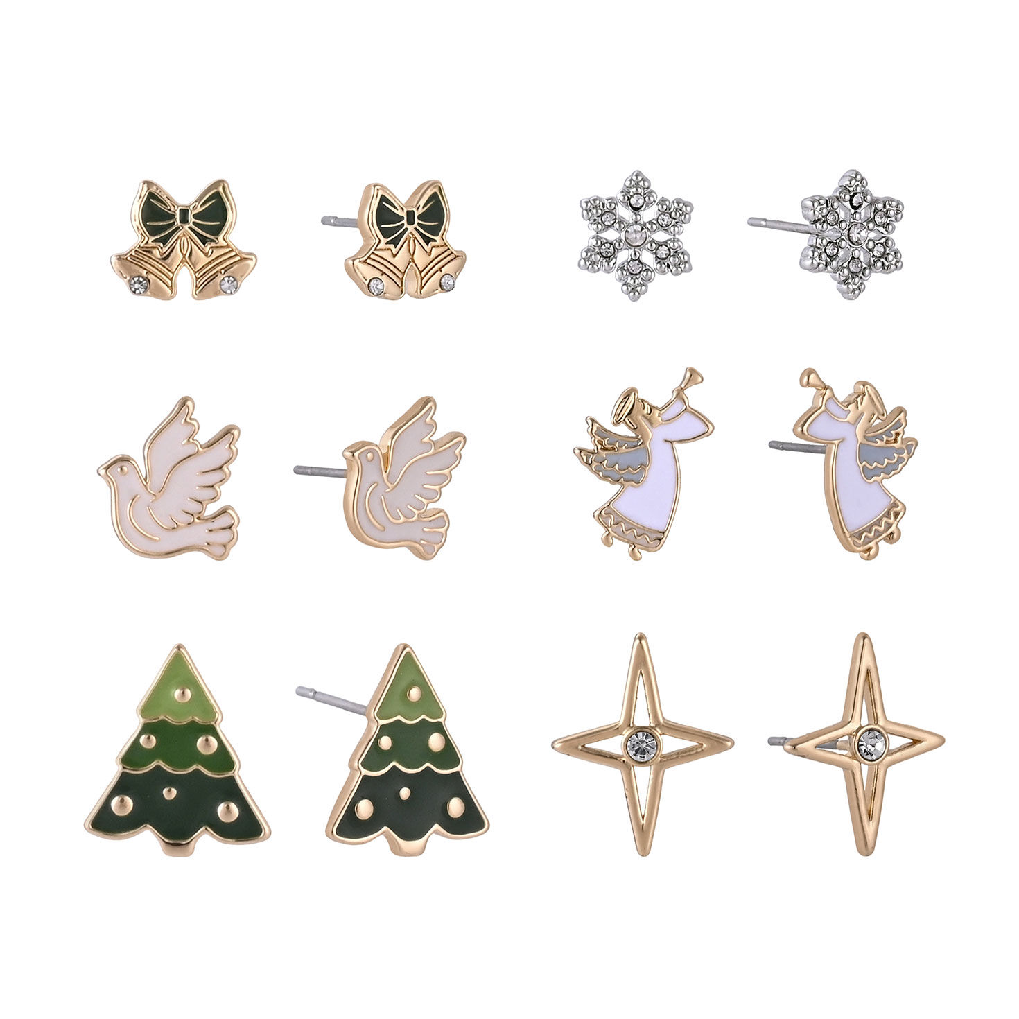 6-pair Christmas Earring Set - Bells
