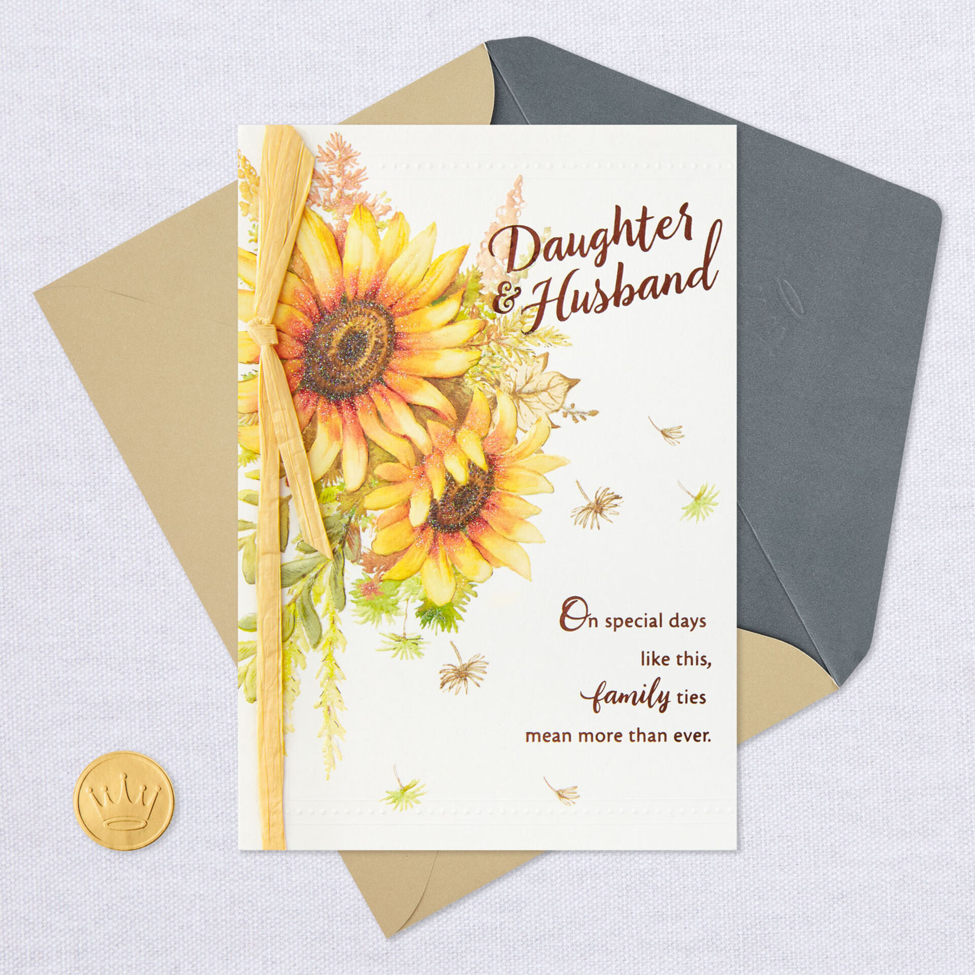 Glittery Sunflowers Thanksgiving Card for Daughter and Husband ...