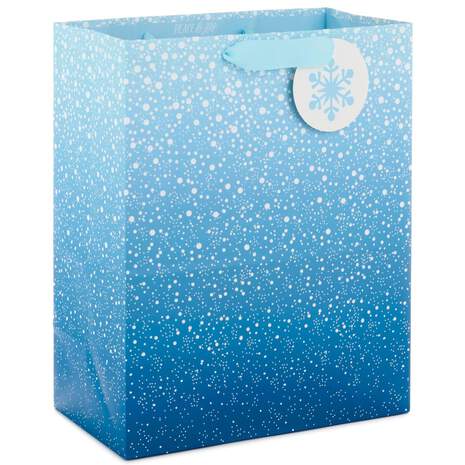 13" Falling Snow on Blue Gift Bag With Gift Tag, , large