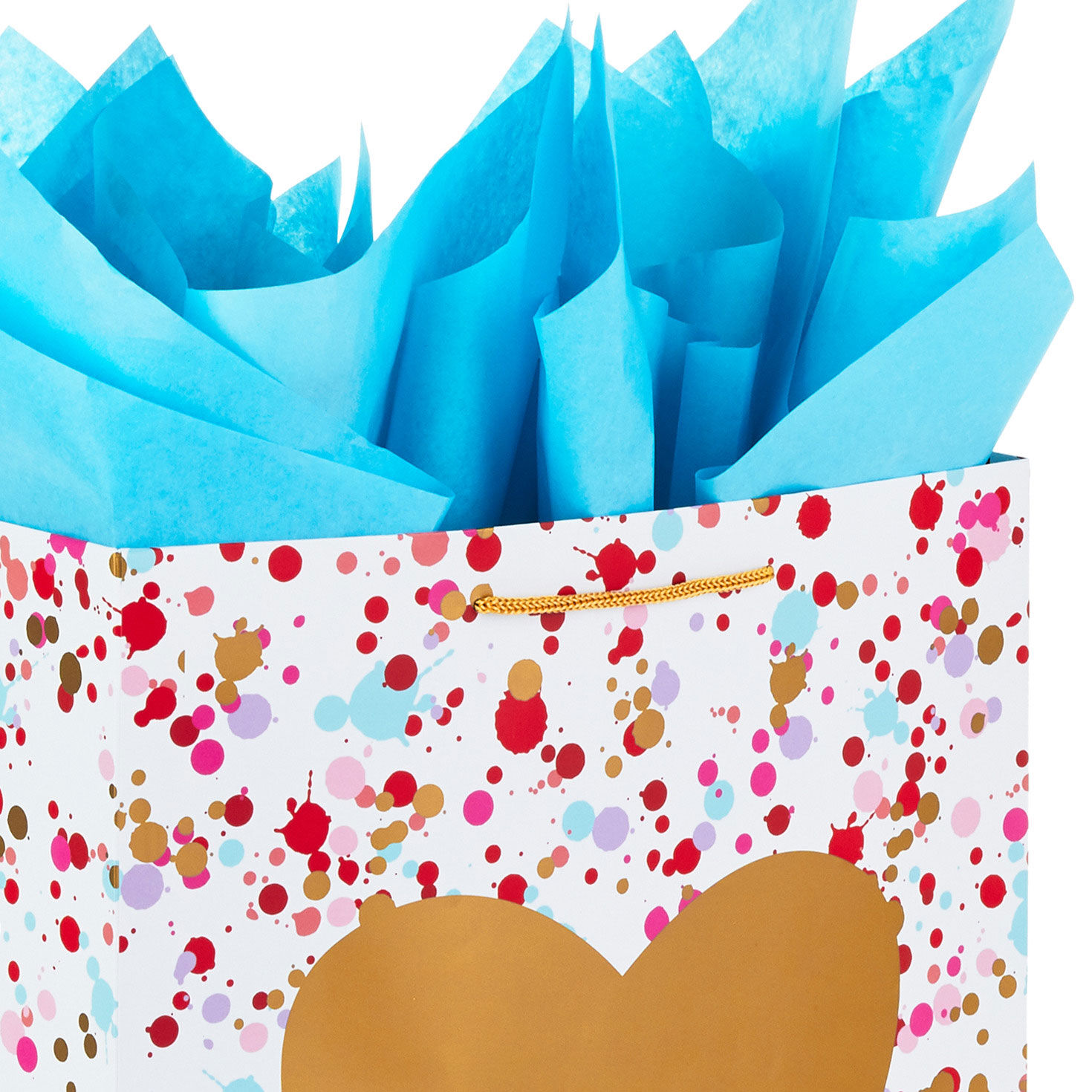 17" Gold Heart on Confetti Extra-Large Gift Bag With Tissue Paper, , large image number 4