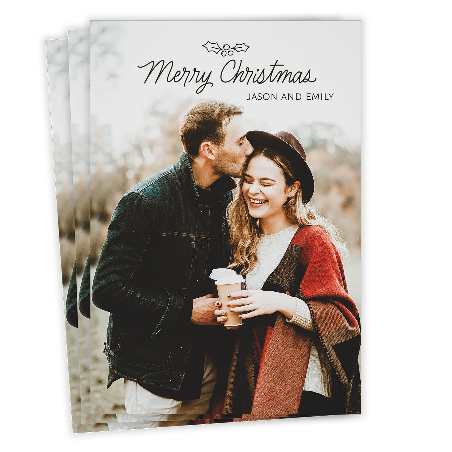 Simple Holly Flat Christmas Photo Card