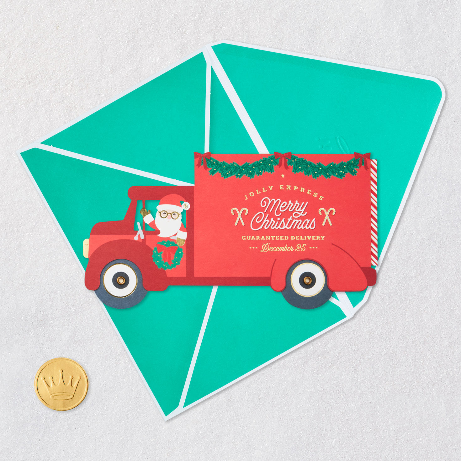 Christmas Truck Paper Craft Gift Card Holder Card Front with Envelope and Gold Seal image number 6