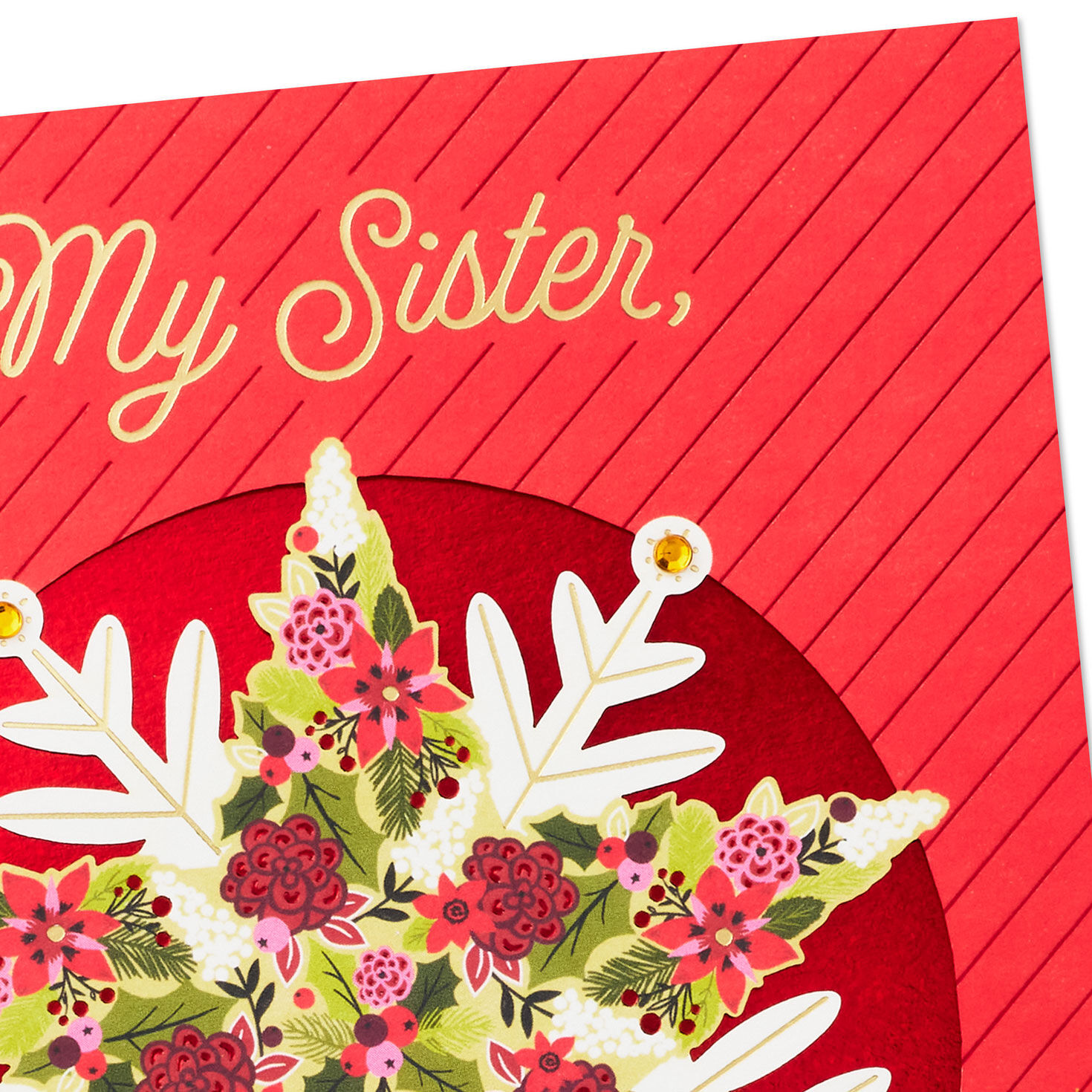 Red Floral Snowflake Christmas Card for Sister Card Front Detail image number 5