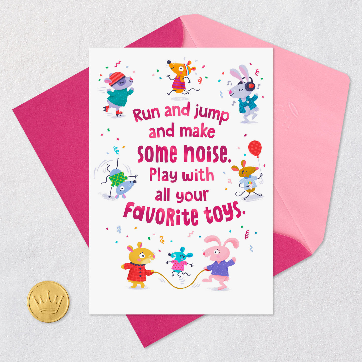 Animals Having Fun Kids Birthday Card Card Front with Envelope and Gold Seal image number 6