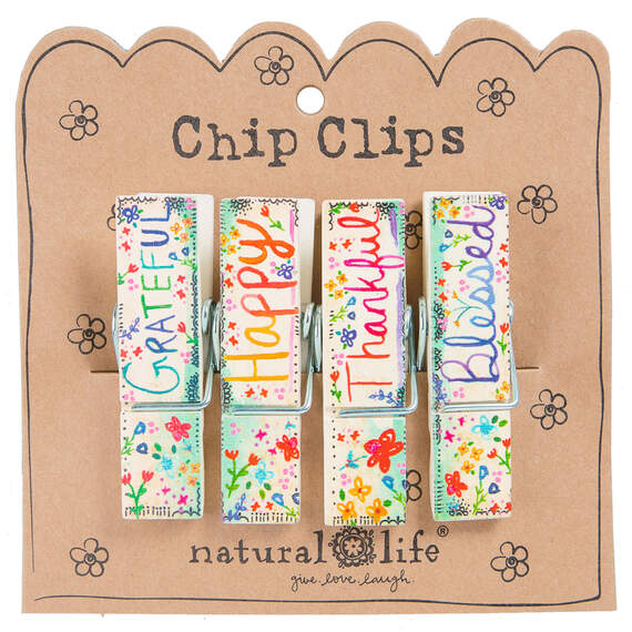 Natural Life Thankful Grateful Chip Clips, Set of 4