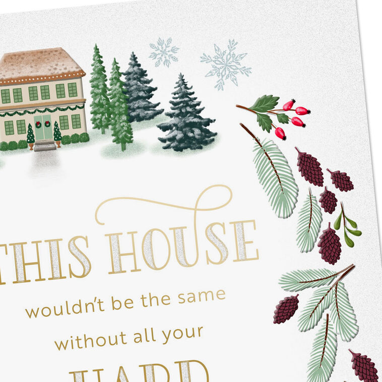 Quaint House with Greenery Christmas Card for Housekeeper Card Front Detail image number 4