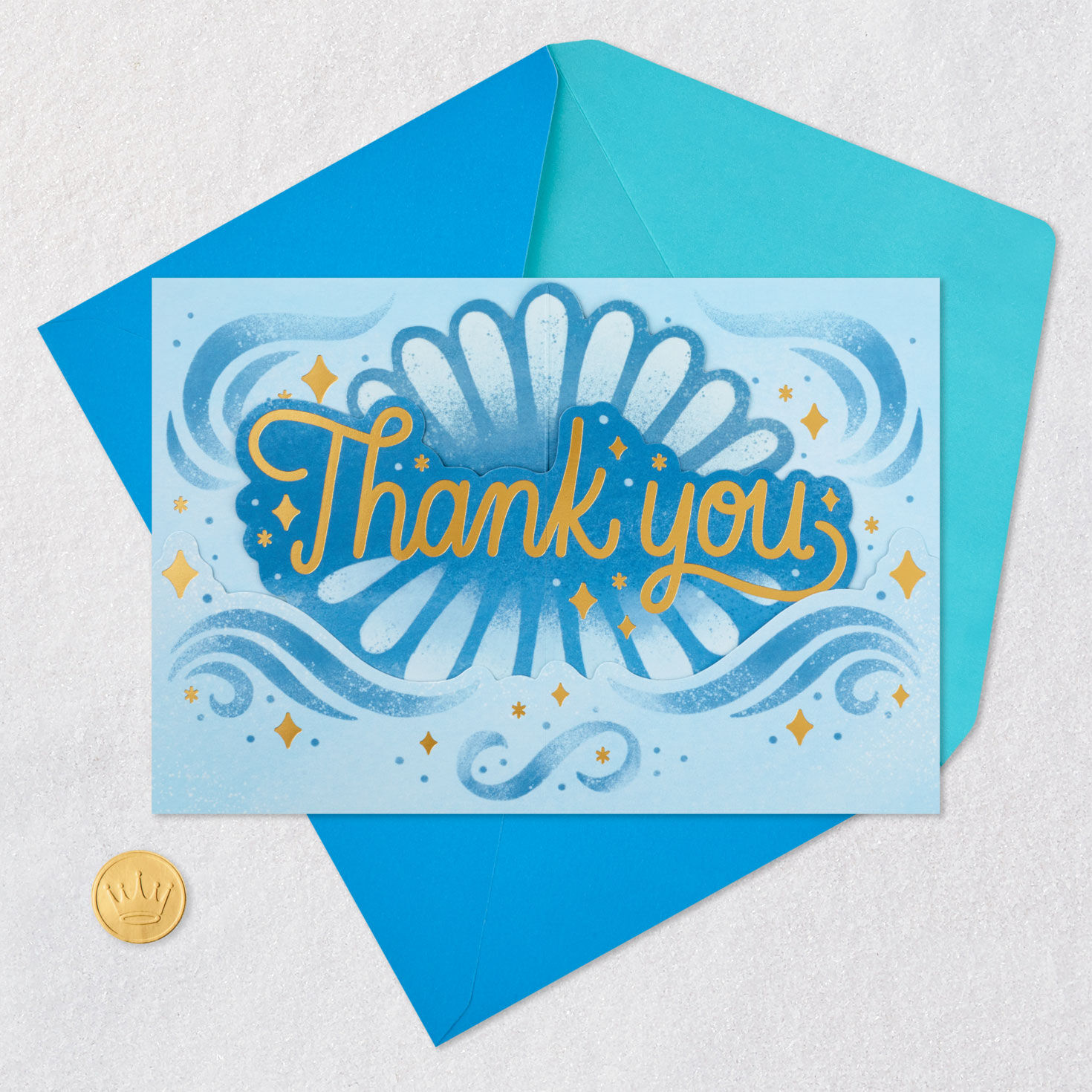 Blue and Gold 3D Pop-Up Thank-You Card, , large image number 5