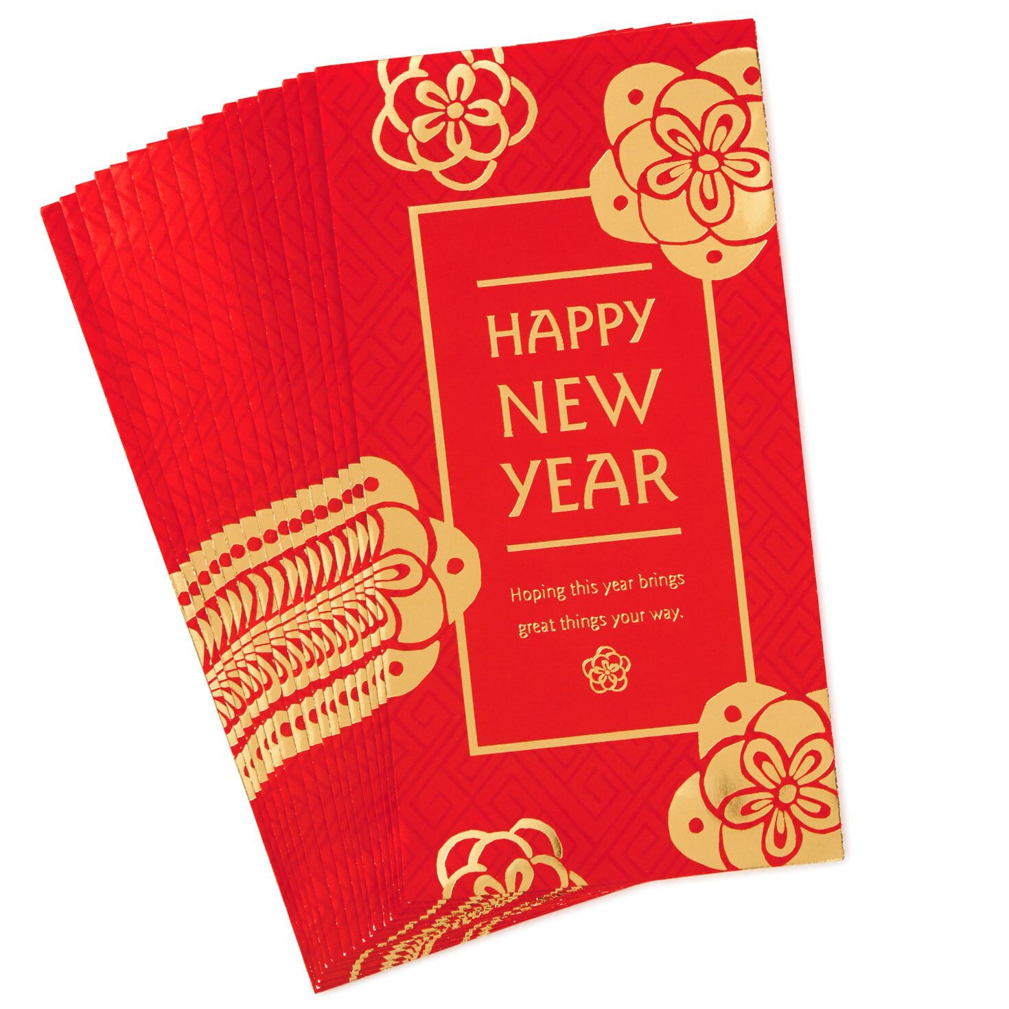 Gold Plum Blossoms Chinese New Year Red Envelopes, Pack of 16