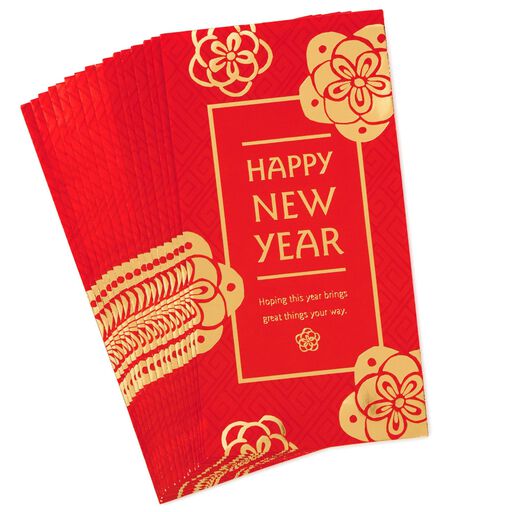 Gold Plum Blossoms Chinese New Year Red Envelopes, Pack of 16, 