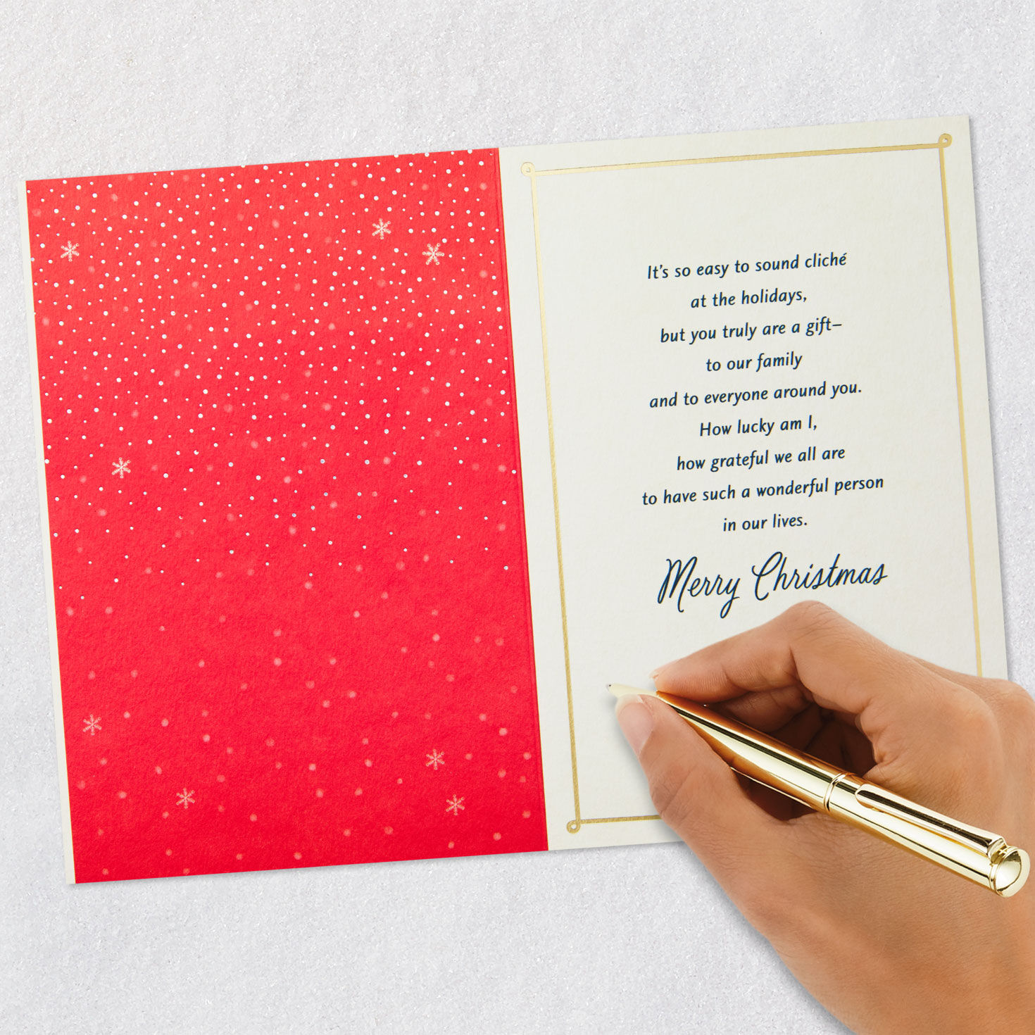 Snowy Cabin in Cloche Aunt Christmas Card signing card image number 7