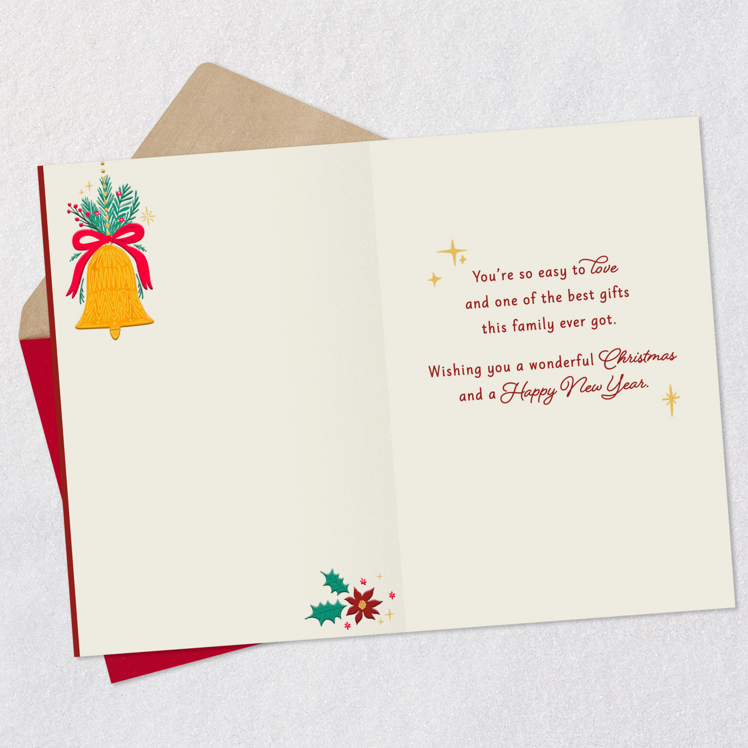 Bell Holiday Garland Niece Christmas Card Open card with envelope image number 3