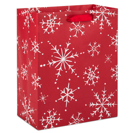 9.6" Snowflakes on Red Medium Holiday Gift Bag, , large