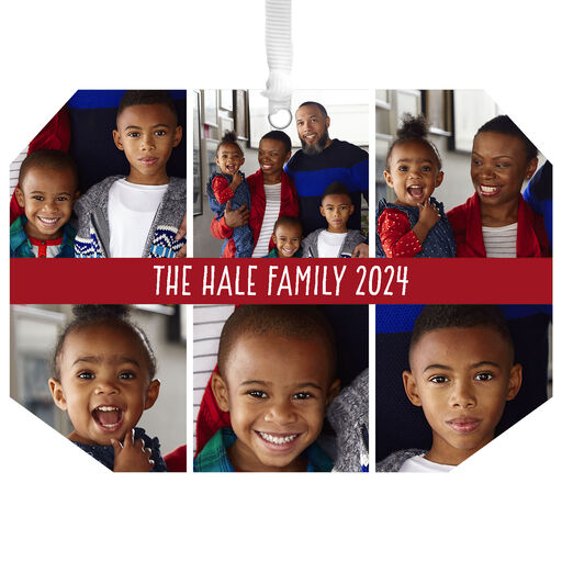 Six-Photo Personalized Text and Photo Metal Ornament, 
