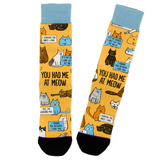 Cat Illustrations Toe of a Kind Novelty Crew Socks, 